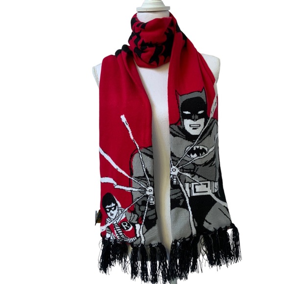 Batman & Robin Scarf Licensed DC Comics Winter Reversible Unisex Red Black - Picture 4 of 13